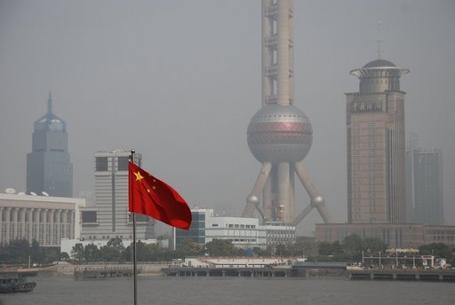 Shanghai , widok z flaga