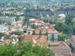 Ljubljański Hrad widok na miasto z wieży 
