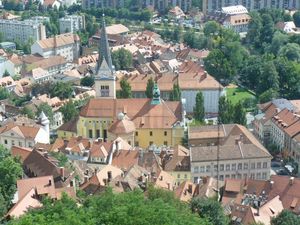 Ljubljański Hrad widok na miasto z wieży 