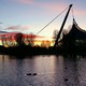 Monachium Olympiapark po zachodzie słońca