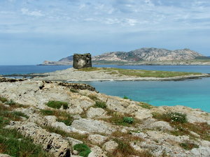 Torre della pelosa da capo falcone  sullo sfondo le isole piana ed asinara