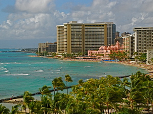 widok z Aston hotel na Waikiki beach