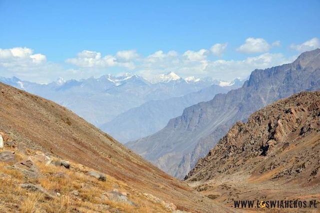 Widok z Burji La na Wielki Łańcuch Karakorum