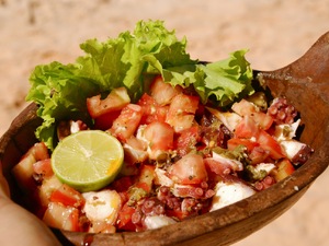 Canoa Quebrada, salatka z grilowana osmiornica