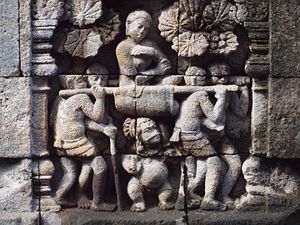 świątynia Borobudur -  plaskorzeżby w kamieniu