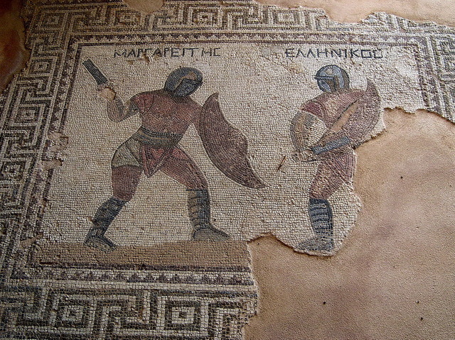 Mozaika przedstawiająca walczących gladiatorów