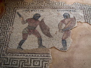 Mozaika przedstawiająca walczących gladiatorów