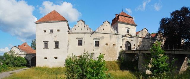 Panorama obronnego zamku w Świrżu.