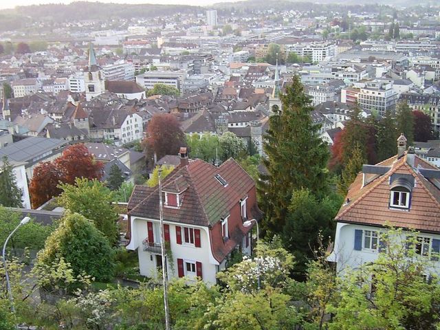 Widok z okna domu na poddaszu przy Greysteinwegstrasse