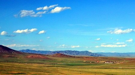 krajobraz Mongolii z pociągu – Ułan Bator, Mongolia