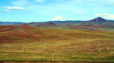 krajobraz Mongolii z pociągu – Ułan Bator, Mongolia