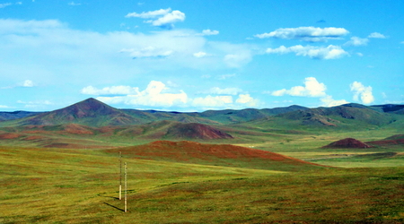 krajobraz Mongolii z pociągu – Ułan Bator, Mongolia