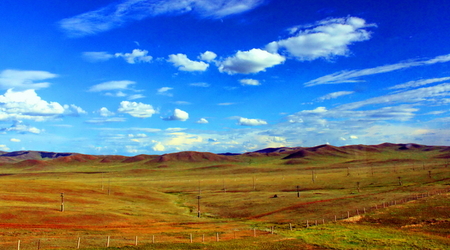 krajobraz Mongolii z pociągu – Ułan Bator, Mongolia