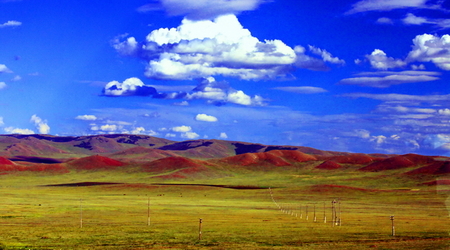 krajobraz Mongolii z pociągu – Ułan Bator, Mongolia