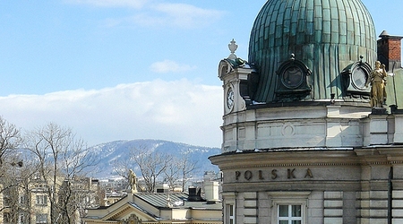 Widok ze Wzgórza na teatr i pocztę. – Bielsko-Biała, Polska